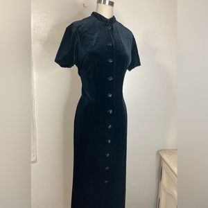 Vintage velvet Chinese high neck button down long dress